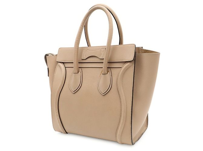 Céline Borsa Tote Celine Luggage Micro Shopper - Pelle Beige - vista 3