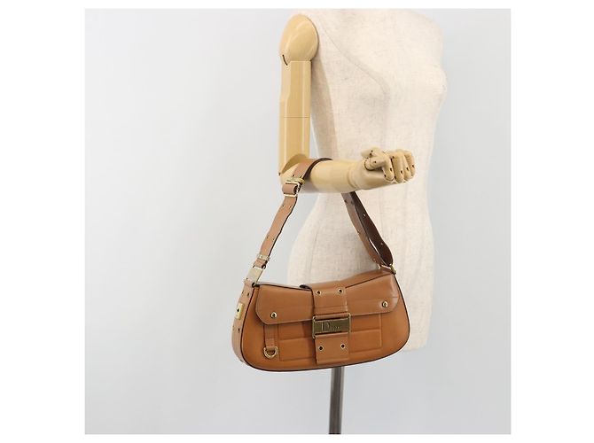 Borsa a tracolla Christian Dior Street Chic in pelle marrone e oro Auth 195980V D'oro - vista 24