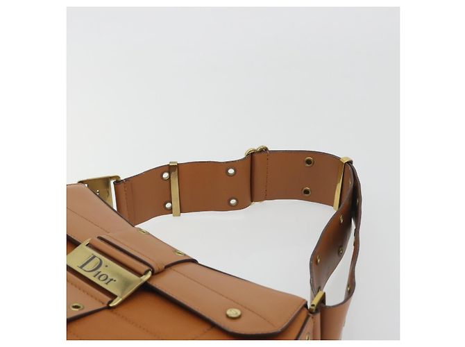 Borsa a tracolla Christian Dior Street Chic in pelle marrone e oro Auth 195980V D'oro - vista 8
