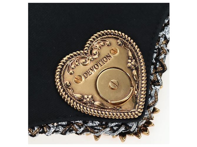 Dolce & Gabbana Borsa a tracolla DOLCE&GABBANA Devotion con catena in tweed nero e oro Auth BA14821SAM - vista 10