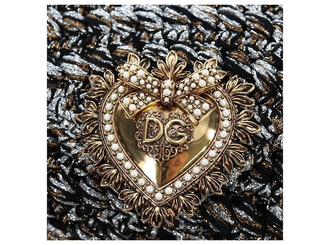 Dolce & Gabbana Borsa a tracolla DOLCE&GABBANA Devotion con catena in tweed nero e oro Auth BA14821SAM - vista 18
