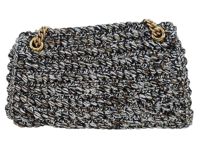 Dolce & Gabbana Borsa a tracolla DOLCE&GABBANA Devotion con catena in tweed nero e oro Auth BA14821SAM - vista 2