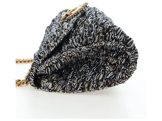 Dolce & Gabbana Borsa a tracolla DOLCE&GABBANA Devotion con catena in tweed nero e oro Auth BA14821SAM - vista 3