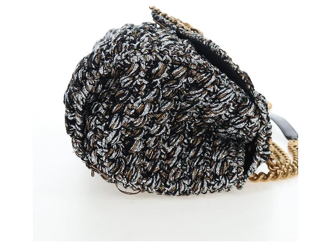 Dolce & Gabbana Borsa a tracolla DOLCE&GABBANA Devotion con catena in tweed nero e oro Auth BA14821SAM - vista 4