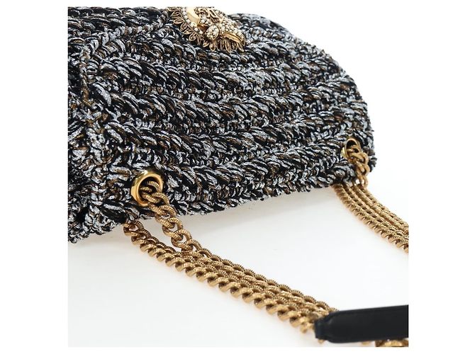 Dolce & Gabbana Borsa a tracolla DOLCE&GABBANA Devotion con catena in tweed nero e oro Auth BA14821SAM - vista 6