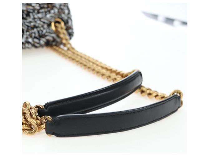 Dolce & Gabbana Borsa a tracolla DOLCE&GABBANA Devotion con catena in tweed nero e oro Auth BA14821SAM - vista 8