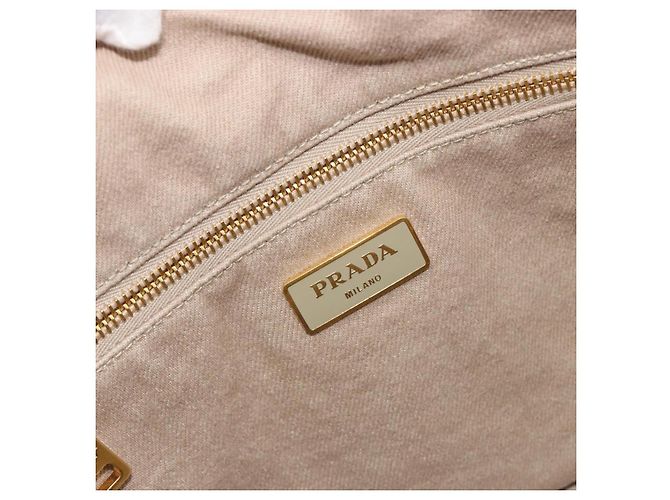 Borsa a mano PRADA Canapa MM Canvas Beige Gold Auth 196635A D'oro - vista 10