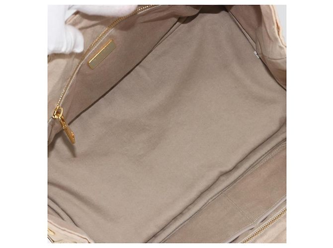 Borsa a mano PRADA Canapa MM Canvas Beige Gold Auth 196635A D'oro - vista 11