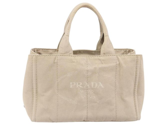 Borsa a mano PRADA Canapa MM Canvas Beige Gold Auth 196635A D'oro - vista 13