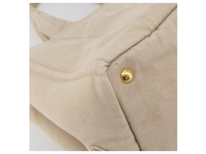 Borsa a mano PRADA Canapa MM Canvas Beige Gold Auth 196635A D'oro - vista 14