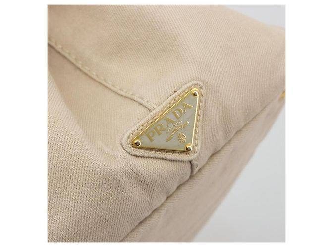 Borsa a mano PRADA Canapa MM Canvas Beige Gold Auth 196635A D'oro - vista 17