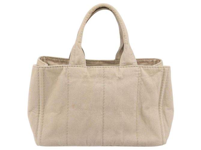 Borsa a mano PRADA Canapa MM Canvas Beige Gold Auth 196635A D'oro - vista 2