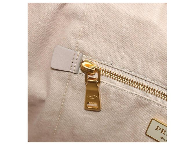 Borsa a mano PRADA Canapa MM Canvas Beige Gold Auth 196635A D'oro - vista 20