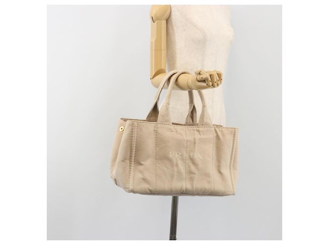Borsa a mano PRADA Canapa MM Canvas Beige Gold Auth 196635A D'oro - vista 23
