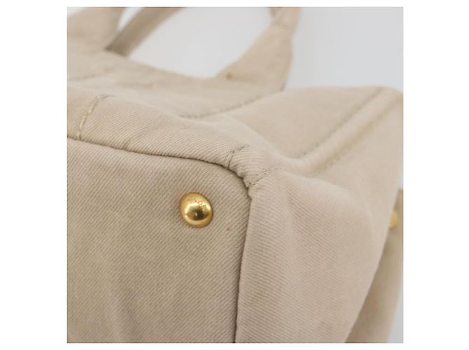 Borsa a mano PRADA Canapa MM Canvas Beige Gold Auth 196635A D'oro - vista 9