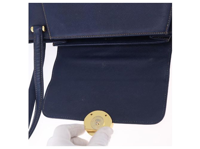 Borsa a tracolla VALENTINO in pelle blu navy e oro Auth BA14965 - vista 11
