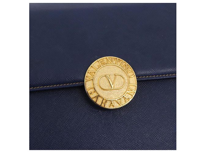 Borsa a tracolla VALENTINO in pelle blu navy e oro Auth BA14965 - vista 17