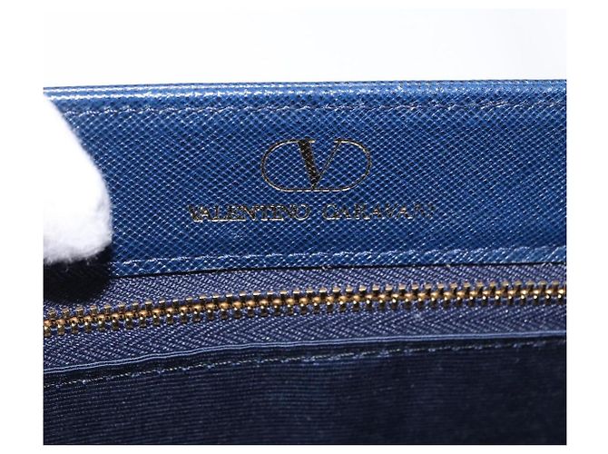 Borsa a tracolla VALENTINO in pelle blu navy e oro Auth BA14965 - vista 18