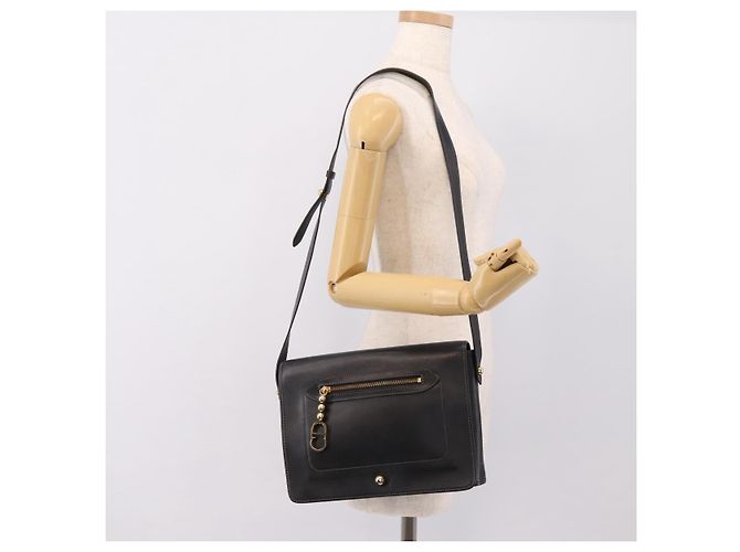 Borsa a tracolla Christian Dior in pelle nera e oro Auth 196415 Nero - vista 23