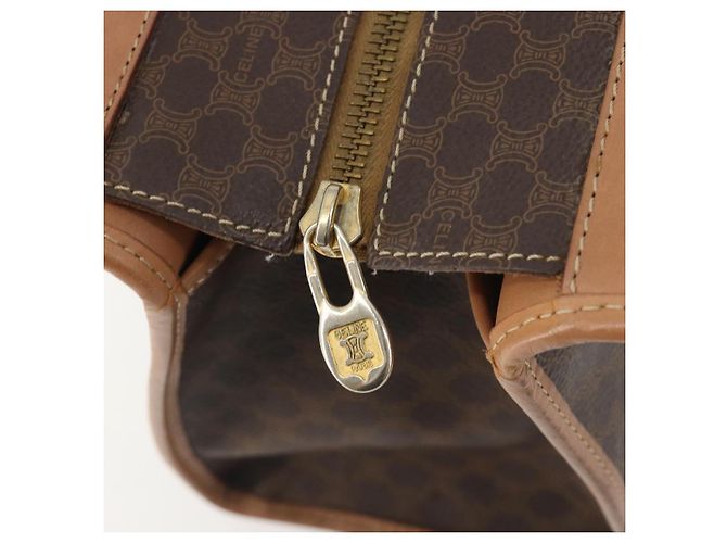 Céline Bolsa de mão CELINE Macadam Canvas PVC Leather Brown Gold Auth am12382A Marrom Dourado - vista 10