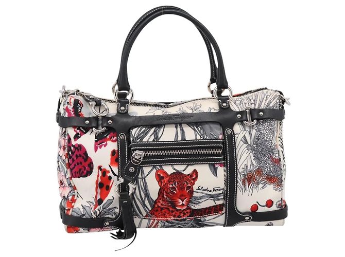Borsa Salvatore Ferragamo Canvas 2way White Silver Auth 198313A Argento Bianco - vista 13