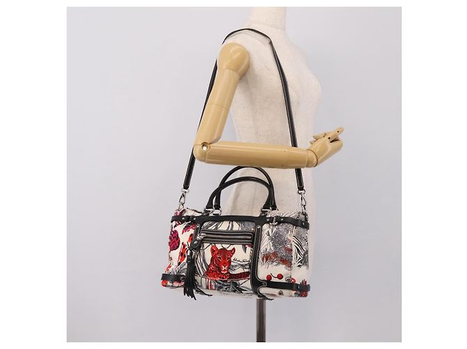 Borsa Salvatore Ferragamo Canvas 2way White Silver Auth 198313A Argento Bianco - vista 24
