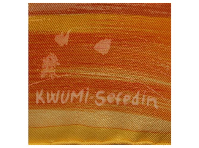 Hermès Foulard HERMES Carre 90 "FEUX DU CIEL" Seta Giallo Auth 196844M - vista 13
