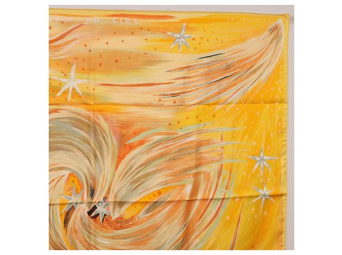 Hermès Foulard HERMES Carre 90 "FEUX DU CIEL" Seta Giallo Auth 196844M - vista 4