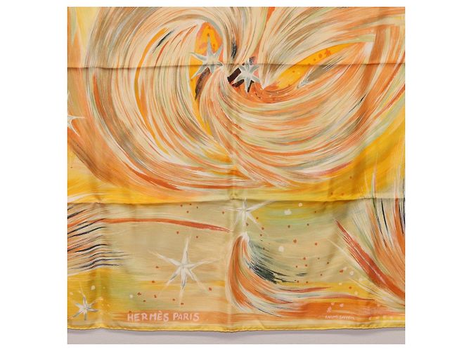 Hermès Foulard HERMES Carre 90 "FEUX DU CIEL" Seta Giallo Auth 196844M - vista 9