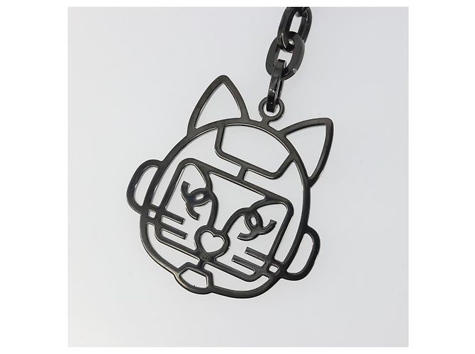 CHANEL Robot Katze Schlüsselanhänger Metall Schwarz CC Auth BA15043M - Ansicht 9