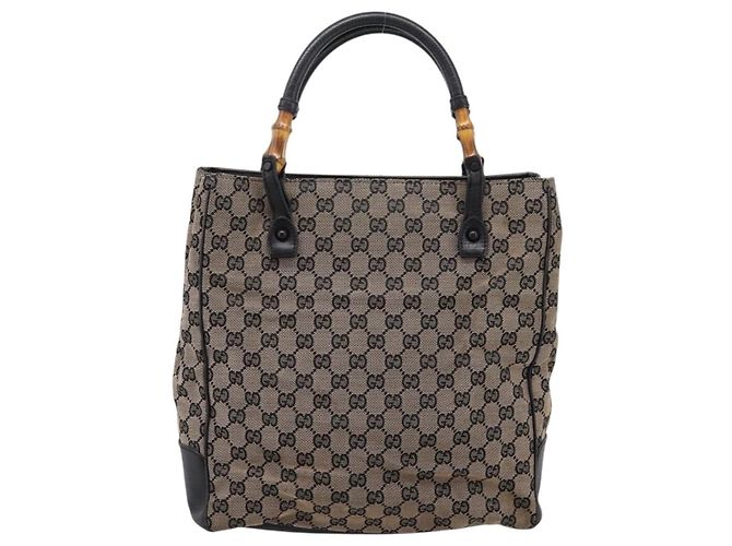 Borsa a mano GUCCI GG Canvas Bamboo Beige Nero 112530 Auth ep15670 - vista 13