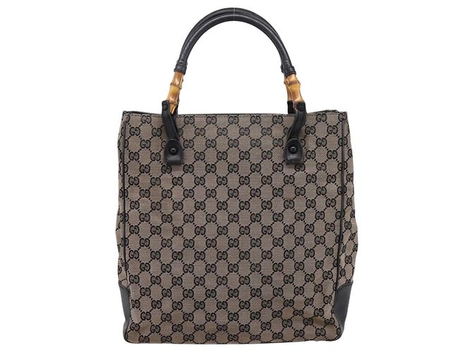Borsa a mano GUCCI GG Canvas Bamboo Beige Nero 112530 Auth ep15670 - vista 2