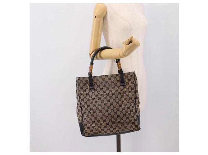 Borsa a mano GUCCI GG Canvas Bamboo Beige Nero 112530 Auth ep15670 - vista 21