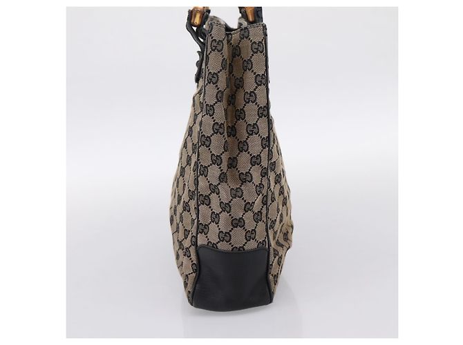 Borsa a mano GUCCI GG Canvas Bamboo Beige Nero 112530 Auth ep15670 - vista 3