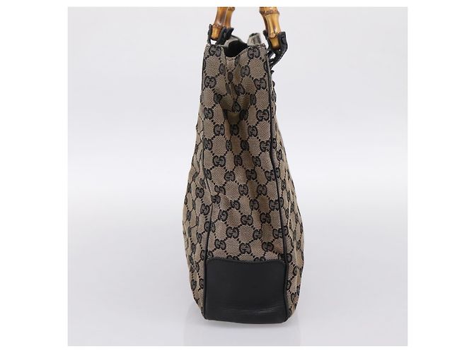 Borsa a mano GUCCI GG Canvas Bamboo Beige Nero 112530 Auth ep15670 - vista 4