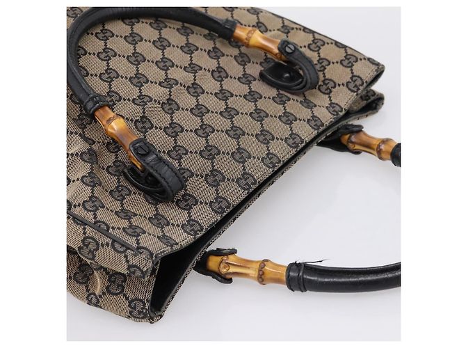 Borsa a mano GUCCI GG Canvas Bamboo Beige Nero 112530 Auth ep15670 - vista 6