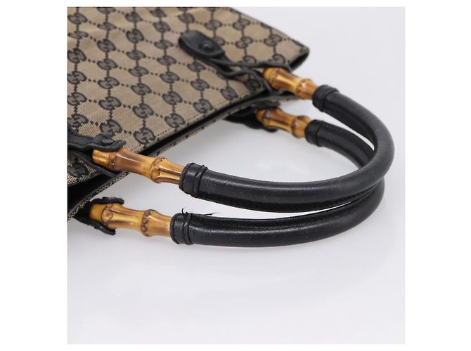 Borsa a mano GUCCI GG Canvas Bamboo Beige Nero 112530 Auth ep15670 - vista 7