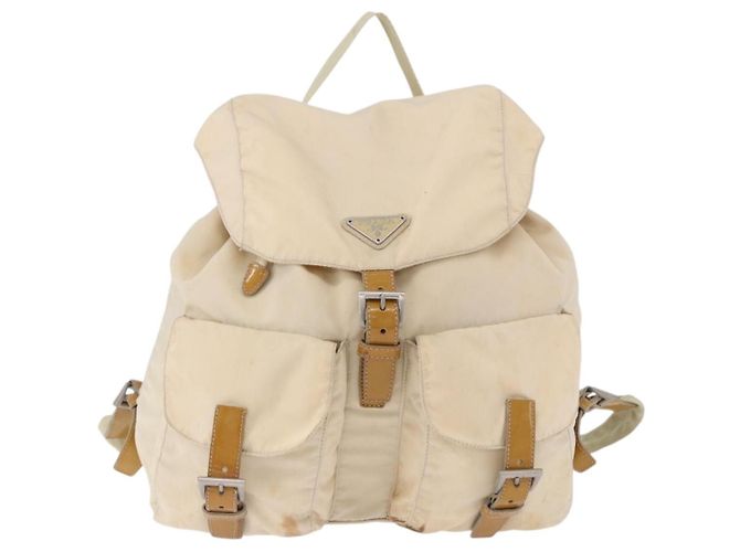Zaino PRADA Nylon Beige Silver Auth 195170 Argento - vista 13