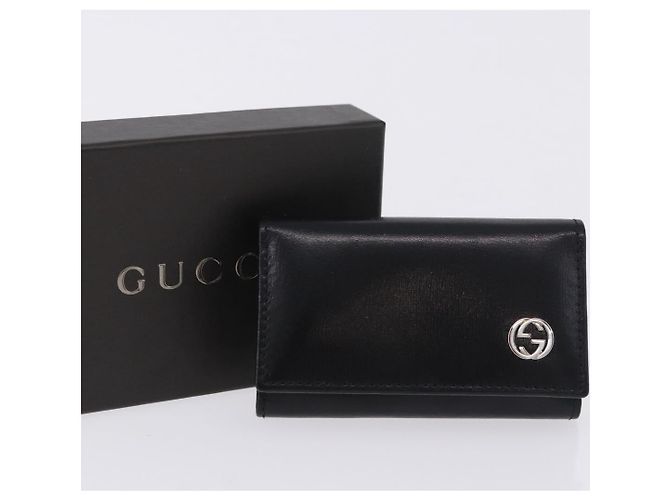 GUCCI Interlocking Key Case Leather Black Silver 115225 Auth am12352V Silvery - view 12