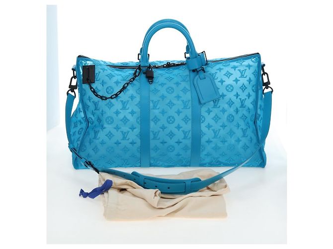 LOUIS VUITTON Monogram Mesh Keepall Triangle 50 Turquoise M45048 Auth 195543SAM Turchese - vista 12