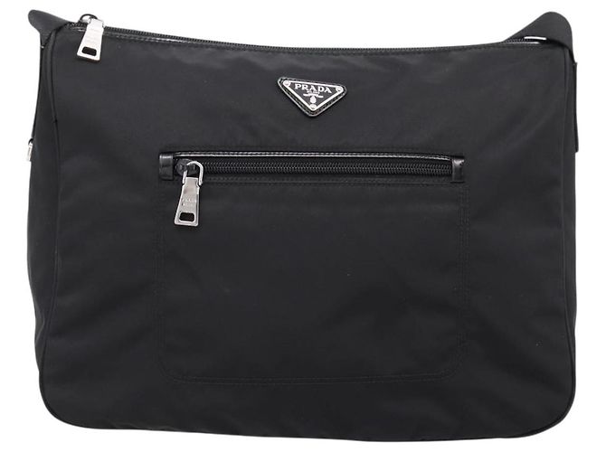 Borsa a tracolla PRADA Nylon Black Silver Auth am12283V Nero Argento - vista 13