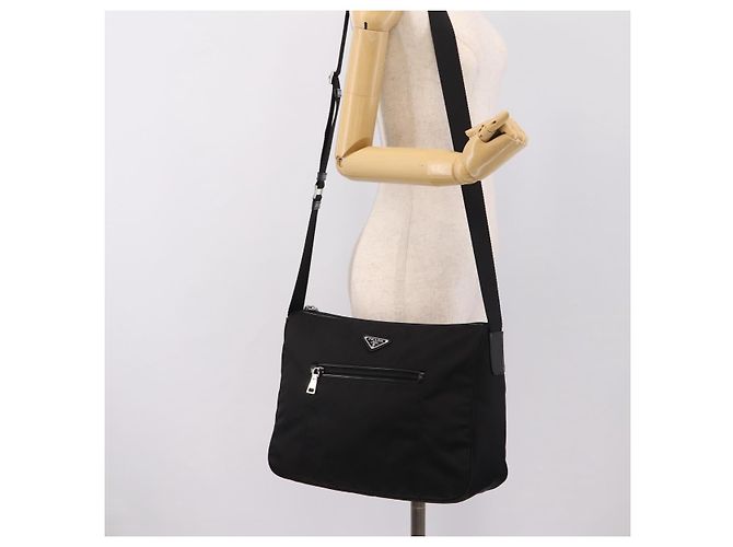 Borsa a tracolla PRADA Nylon Black Silver Auth am12283V Nero Argento - vista 25