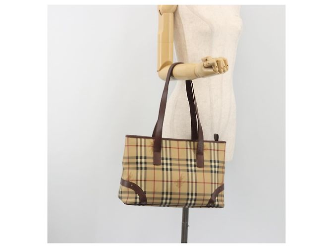 Borsa Tote BURBERRY Nova Check PVC Leather Beige Brown Auth 198649A Marrone - vista 22