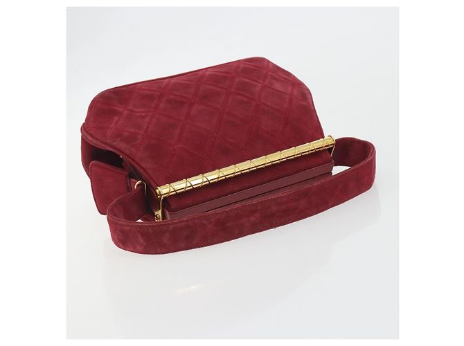 Borsa CHANEL Matelasse Suede Red Gold CC Auth 197450A Rosso D'oro - vista 7