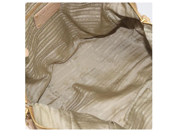 Borsa Tote PRADA Vittero Dino Leather Beige Gold Auth 194855A D'oro - vista 10