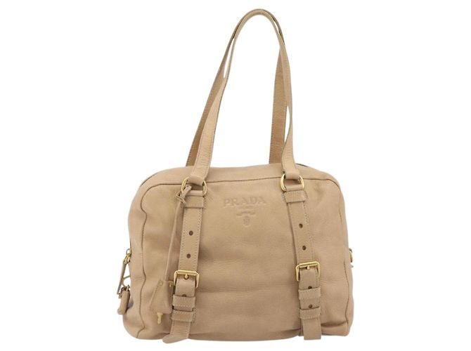 Borsa Tote PRADA Vittero Dino Leather Beige Gold Auth 194855A D'oro - vista 13