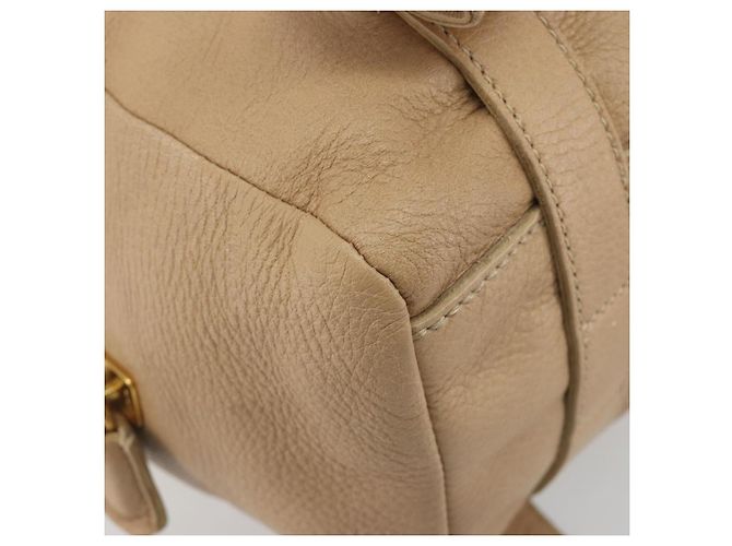 Borsa Tote PRADA Vittero Dino Leather Beige Gold Auth 194855A D'oro - vista 14