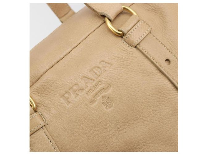 Borsa Tote PRADA Vittero Dino Leather Beige Gold Auth 194855A D'oro - vista 17