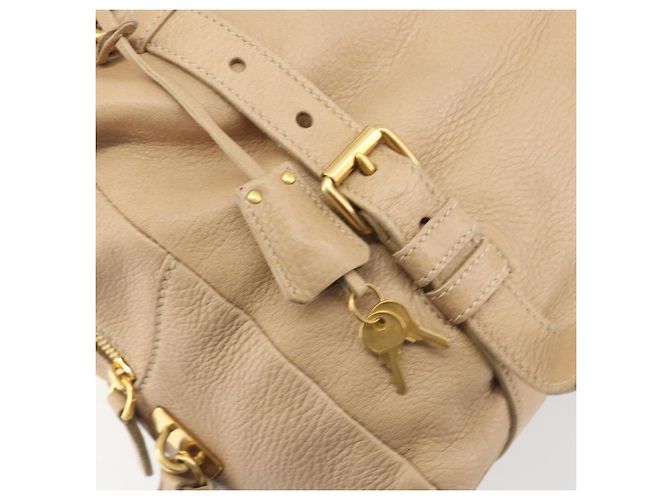 Borsa Tote PRADA Vittero Dino Leather Beige Gold Auth 194855A D'oro - vista 18