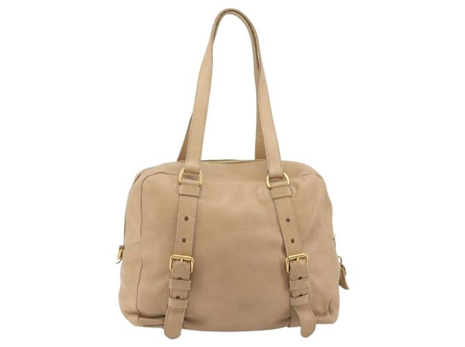 Borsa Tote PRADA Vittero Dino Leather Beige Gold Auth 194855A D'oro - vista 2
